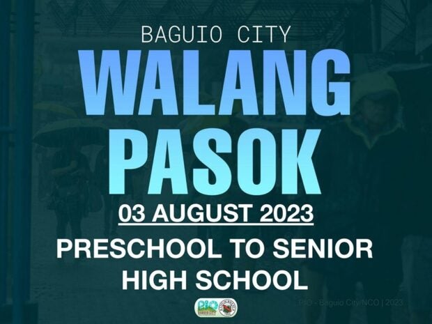 A list of class suspensions for August 3, 2023, due to the southwest monsoon or habagat