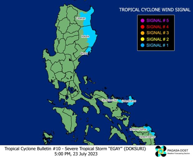 Pagasa: Egay further intensifies; Signal No. 1 in parts of 7 provinces.