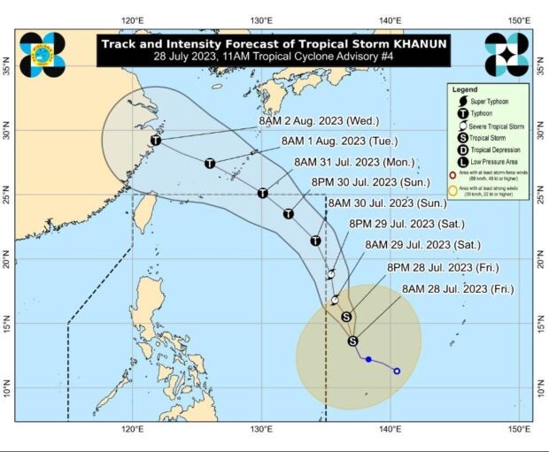 The tropical storm outside the Philippine area of responsibility (PAR) is keeping its strength as it accelerates north-northwestward, the state weather bureau reported on Friday.